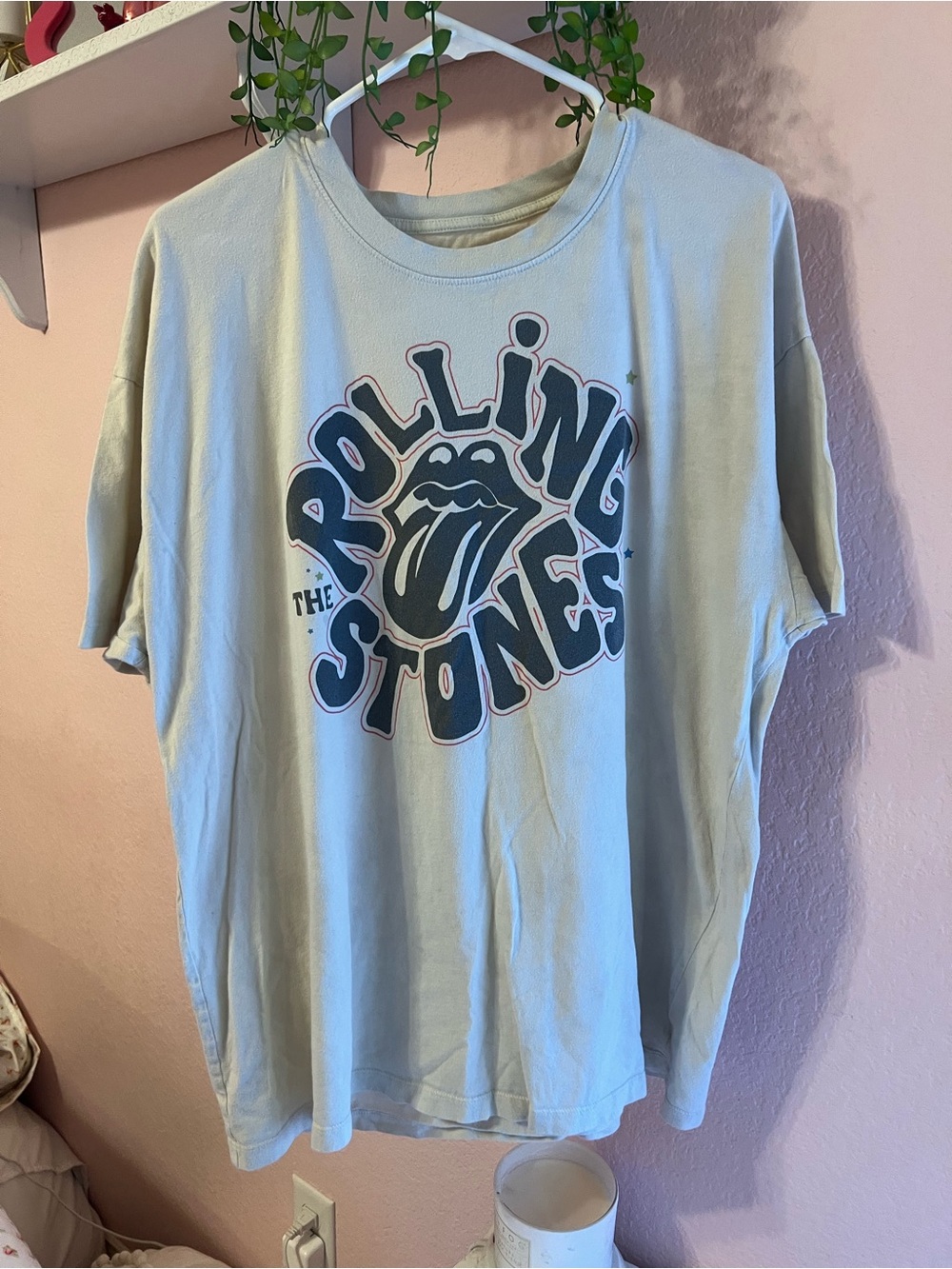 the Rolling Stones Cream Tee with Grey & Pink Logo